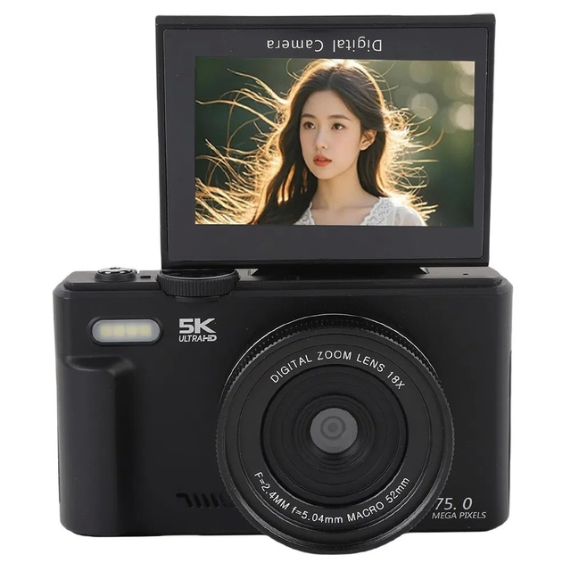 WD08-B-5K WiFi Digital Camera with 5K Ultra HD, 18X Digital Zoom, and 3-inch Flip Screen for Stunning Photos and Videos