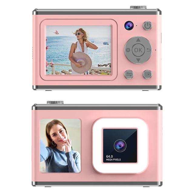 Y23 2.4 Inch HD Screen Dual Lens CCD Digital Camera with 32G TF Card Included - Pink