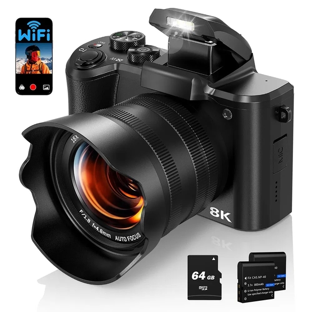 DC226 48MP Digital Camera with 8K HD Video and 64GB Memory Card - Selfie Camera for Professional Photography