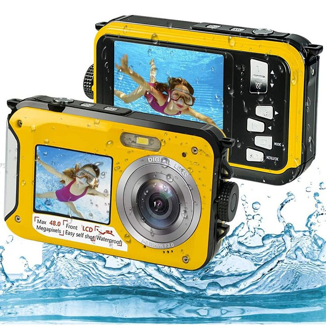 HD368 Waterproof Digital Camera with 48MP Resolution 2.7K Video and Dual Screen for Underwater Photography